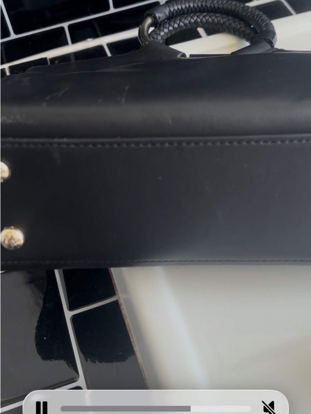 henri bendel Black Leather Ring-Handle Satchel with Gold Hardware - Picture 13 of 14